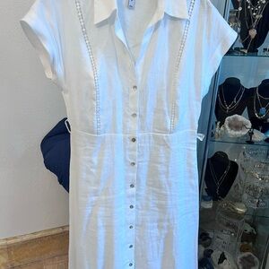 Mango White Midi Dress with Button Detail